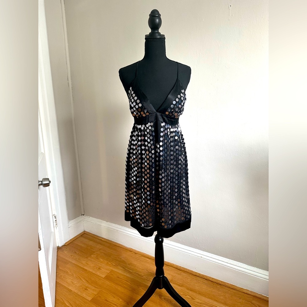 Silver Disc Sequin Formal Party Cocktail Dress